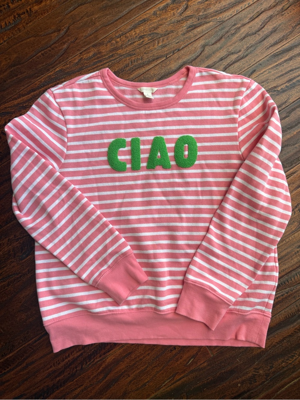 Caslon Pink Striped “CIAO” Crewneck Sweatshirt Size Medium
